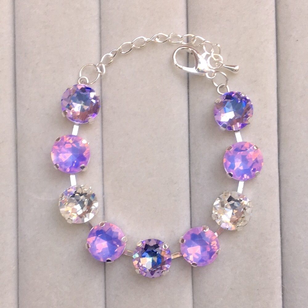 Pink + Purple Opal Aurora Borealis + Violet Silver Crystal Tennis Bracelet - Picture 8 of 12